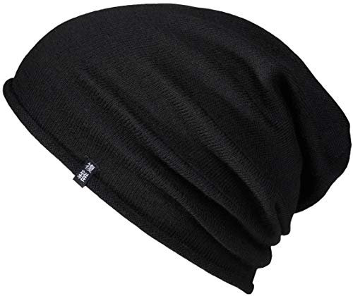 Enter the Complex® Leichte Merino Mütze, Einlagig Gestrickte Slouch Beanie, 100% Merino Wolle, Damen und Herren, Schwarz