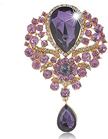 JewelBeauty Women's Crystal Silver-Tone Bouquet Flower Teardrop Large Gorgeous Bouquet Brooch Pin, L, Gemstone, goldstone