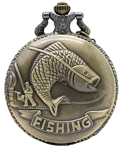 CokinkiDs Vintage Montre de Poche Pêche la pêche Motif Montre de Poche Cadeau pour Homme et Femme