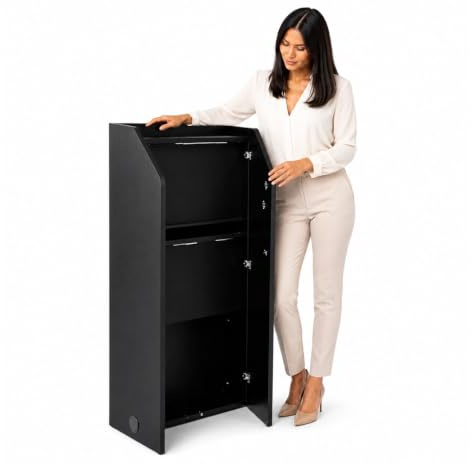 Wonderwall Folding Lectern Podium Black Adjustable Shelf & Cable Management