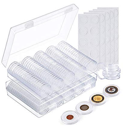 MATANA 200 Durchsichtige Münzkapseln aus Acryl-Kunststoff (30mm) mit 200 Eva Schaumdichtungen & 2 Aufbewahrungsboxen - Münzsammlung