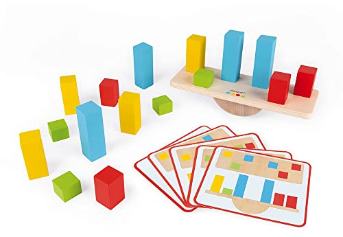 Janod - Essentiel - Les Poids - Jeu Educatif Premier Âge en Bois - Apprentissage Notions d'Equilibre - Peinture à l'Eau - Dès 3 ans, J05063