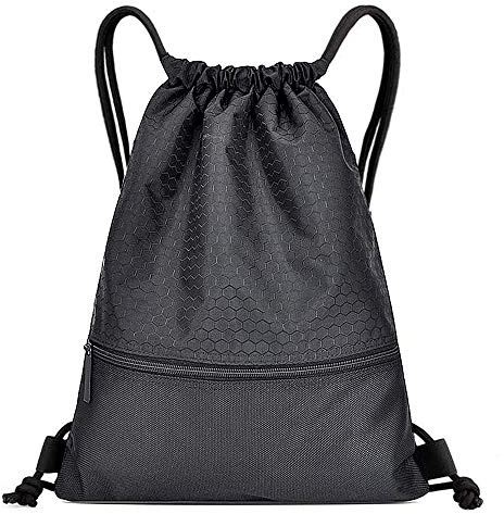 Gsogcax Kordelzugbeutel, 20 l, wasserdicht, Kordelzug, Turnbeutel, Schwimmen, PE-Sack, Kordelzug-Tasche für Schule, Mädchen, Jungen, Rucksack, Fußball, Schwarz Einheitsgröße Beutel mit Kordelzug