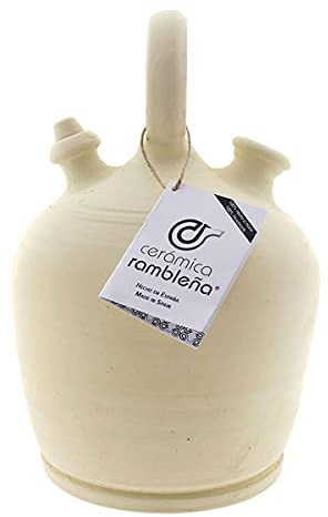 CERÁMICA RAMBLEÑA | Botijo de barro tradicional asa redonda base ancha de La Rambla (Córdoba) | 100% Hecho a mano | 2 litros | ECO | Plato NO INCLUIDO