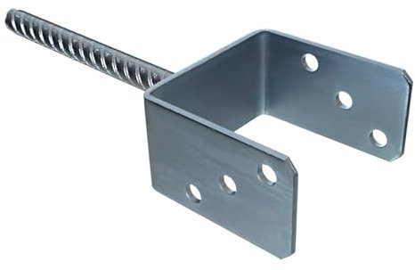 NAJDER Support Poteau en U, Pied de Poteau Fixation Bois, Ancrage en Béton 80 mm, Longueur de la Tige: 200 mm, Acier Galvanisé à Chaud, 3 Trous, Très Résistant