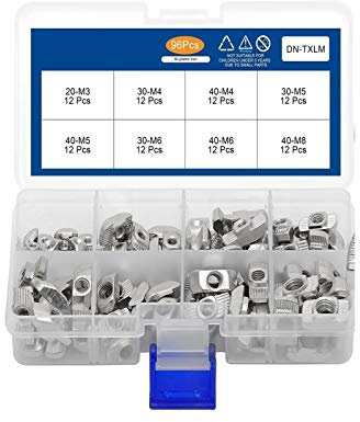 JUN-STORE SENMIAO-TH. 96pcs M3 M4 M5 M6 M8 nutenstein Hammer Head Sliding T Mutter-Befestigungs Drop In T-Mutter-Set for das Jahr 2020 3030 4040 Series Aluminium-Profil