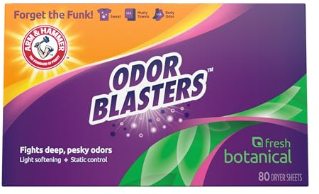 ARM & HAMMER Dryer Sheets with Odor Blaster, Fresh Botanical Scent, 80 Ct | Fights Tough Odors, Softens Clothes, Reduces Static Cling