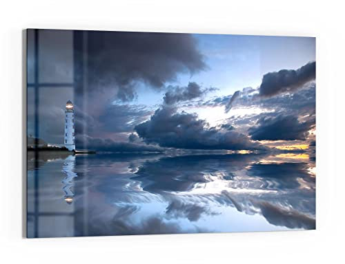 DEQORI Glas-Magnettafel | 60x40 cm groß | Motiv Leuchtturm im Abendlicht | Memo-Board aus Glas | Magnetboard inkl. Magnete, Stift & Tuch für Küche & Büro | Tafel magnetisch & beschreibbar