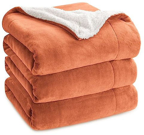 BEDSURE Sherpa Kuscheldecke Flauschig 220x240 - Sofadecke, Orange