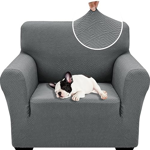 XINEAGE Housse de Canapé 1 Place Extensible, Housses de Canapé 1 Pièce Jacquard pour Le Salon, Housses de Canapé Universelles pour Chiens, Protecteur de Canapé Antidérapant (1 Place,Gris Clair)