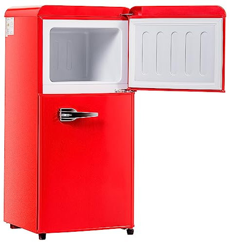 kubeier Mini Nevera, Frigorífico congelador, Mini Enfriador de Bebidas de 60L para habitación y Oficina, Volumen del congelador de 22 litros, -27°C ∽ 13°C, luz LED, Clase energética F,Red
