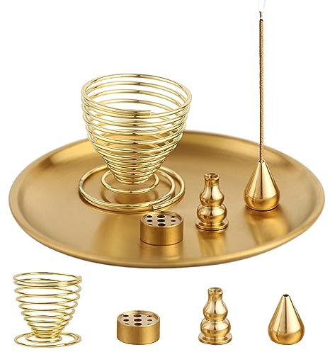 5 en 1 Soporte para Quemador de Incienso, Conjunto de Soporte de Palos de Incienso, Porta Incienso, Soportes para Varillas de Incienso de Latón, Incienso Ash Catcher para Casa de Té Yoga Meditación