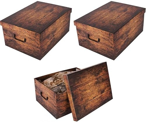 Kreher 3 Stück XL 45 Liter Deko-Kartons, Ordnungsboxen, Stapelboxen mit Deckel und Griffe, 51 x 37 x 24 cm