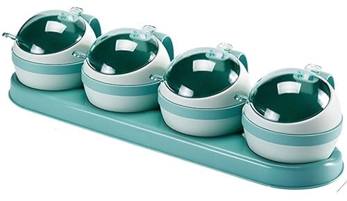 PIPONS Azucareros Juego De Recipientes De Plástico para Condimentos para Cocina, con Tapa De Cuchara, Recipiente para Condimentos para Cocina Ollas de Condimentos (Color : BLU, Size : 4Pieces)