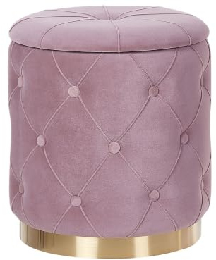 Beliani Runder Pouf im 2er Set aus Samt rosa Ottoman Sitzpouf Chesterfield Stil Pueblo