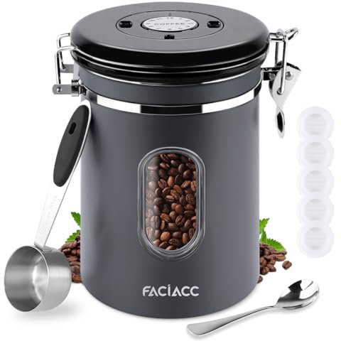 FACIACC Airtight Coffee Canister, 1800ML Stainless Steel Coffee Container with Measuring Scoop & Date Tracker Food Storage Container for Ground, Tea, Sugar and Nuts