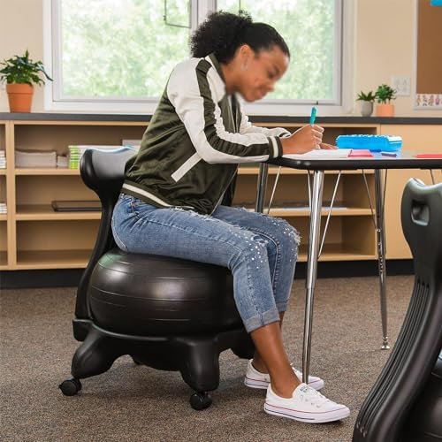 NUNETH Balance Ball Stuhl Erwachsene Teenager Yogaballstühle für Klassenzimmer, Rollender Balance-Ballstuhl mit Rückenlehne und Rollen, Übungsball-Lagehockerausrüstung, Leicht Zusammenzubauen