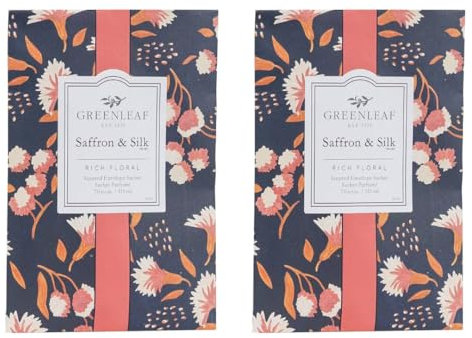 Greenleaf 2 pack of SAFFRON & SILK Large Scented Sachet Bag, Envelope Bag, Drawer Fragrance Wardrobe Air Room Freshener for Living Room Bedroom Bathroom Laundry Basket Radiator or Car