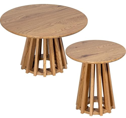 DRW Set mit 2 runden Couchtischen aus MDF und Papier in Eiche, 60 x 60 x 36 cm