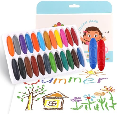 Deepton Wachsmalstifte für Kleinkinder, 24 Farben Erdnuss Wachsmalstifte ab 1 Jahr, Ungiftige Erdnussstifte, Waschbare Sichere Malstifte, Kleinkindmalstifte für Kinder Graffiti, Malerei, DIY Handwerk