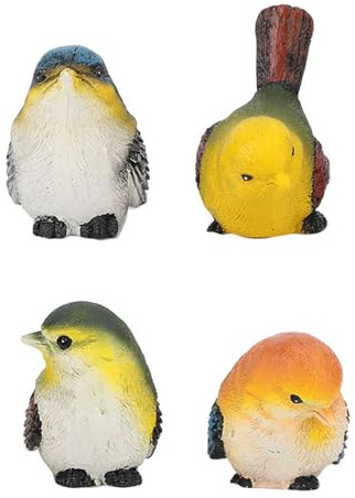 WPKD BLUEIY 4 Stück Vogel Deko,Harz Vögel Tierfigur,Vogelstatuen Ornamente,für Gärten und Terrassen,als Dekoration für Fensterbänke(7x5cm)