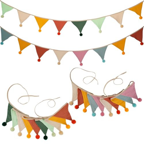 Jisrcha 2 Pcs Banderines Decorativos para Habitación de Niños, 2.6 M Banderines Cumpleaños de Tela, Banderines Tela para Boda Cumpleaños Decoración Fiesta Casa Vacaciones Decoración (Confitería)