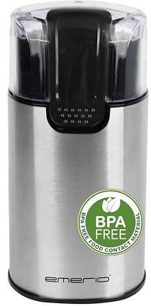 EMERIO CG-125372 - Molinillo de café eléctrico de acero inoxidable de 60 g, molinillo de café para granos de café y nueces, acero inoxidable, doble cuchillo, tapa de seguridad, antideslizante
