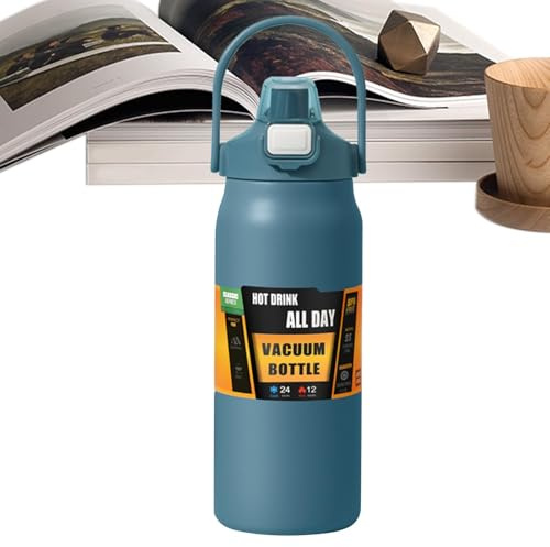 Sports Water Bottle - 1500ml Thermal Mug with Straw & Handle | Stainless Steel Sport Bottle | Insulated Sports Drinks Bottle | Large Vacuum Flask Waterbottle for Gym Running Home Exercise