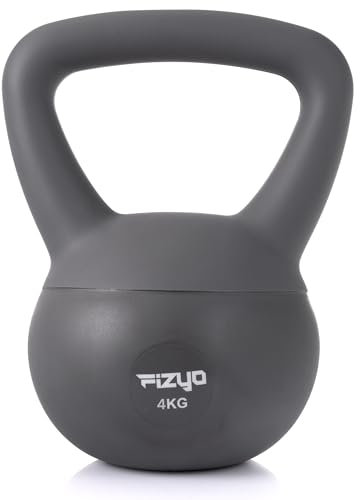 FIZYO Soft Kettlebell - Gefüllt mit Eisensand, rutschfester Griff, bodenschonendes PVC, für Fitness, Gewichtheben und Krafttraining zu Hause und im Fitnessstudio, langlebig und sicher (Grau, 4 kg)