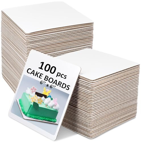 Lallisa 100 Pcs Square Cake Boards 6 Inches Disposable Cake Base Sturdy Grease Proof Stands Cardboard Trays Pad for Pizza Desserts Food Decorating Plate Baking Party Supplies(White)