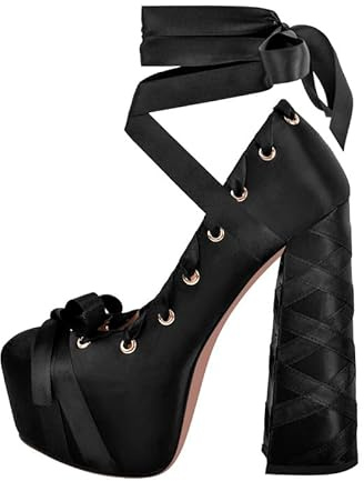 VERISSON Chaussures à talons hauts avec plateforme pour femme, escarpins Lolita à brides avec talon bloc et boucle, Noir , 43 EU