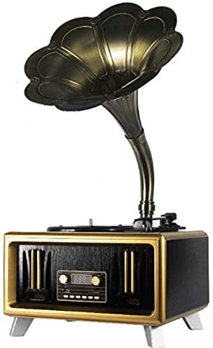 CAFIEDR Gramophone, phonographe Ancien, Gramophone Audio Bluetooth en Bois Massif avec Reproduction de pavillon en Laiton
