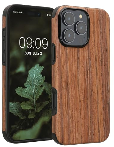 kwmobile Coque Compatible avec Apple iPhone 16 Pro Max - Étui de Protection pour Téléphone Portable en Bois et TPU - Grain de Bois Marron