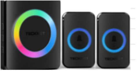 TECKNET Timbre Inalámbrico Exterior Impermeable, Alcance 600 m, Kit de Timbre de Puerta de Entrada con 1 Receptor Enchufable y 2 Transmisores, Timbre de 60 Melodías