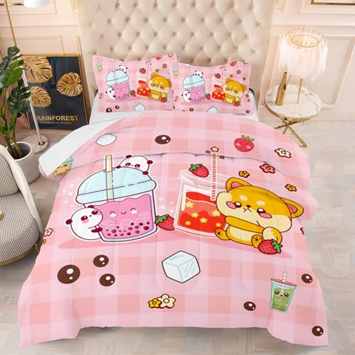 Bettdecke 140X200 Pink Cartoon Bettdecken 200Gsm,Dünne Und Leichte Duvet,4 Jahreszeiten Bettdecken,Weiche Mikrofaser Bettdecke Mit 2 Kissenbezüge,Warm Steppbettdecke Für Allergiker