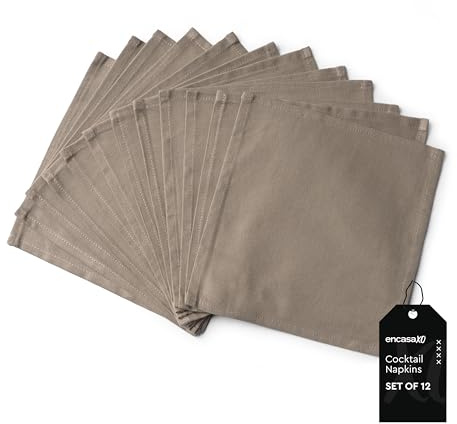Encasa XO cocktail-tygservetter, set med 12 | ren bomullsservett | 23 x 23 cm | ljus beige | maskintvättbar