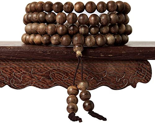 HAEUYA Gebetsperlen, Perlenarmbänder, 108 Holz-Mala-Armband, tibetisch-buddhistisches Gliederarmband, Adlerholzperlen, Gebetskette, handgefertigt, Weihnachts-Erntedankschmuck(8MM)