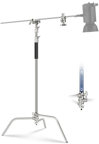 NEEWER Basics SC320 Lite Support en C Robuste 100% Acier Inoxydable avec Bras Perche, Support d'éclairage de Photographie de 320 cm, Bras de Maintien de 128 cm, 2 têtes de préhension pour Studio