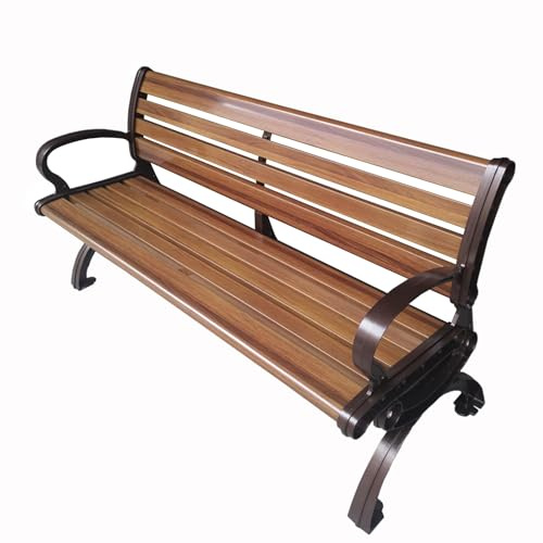 HZEPDVT Aluminium-Außenbank, DREI-Personen-Gartenbank mit Rücken- und Armlehnen, wetterfeste, rostfreie Terrassenbank, Metalllattenbank