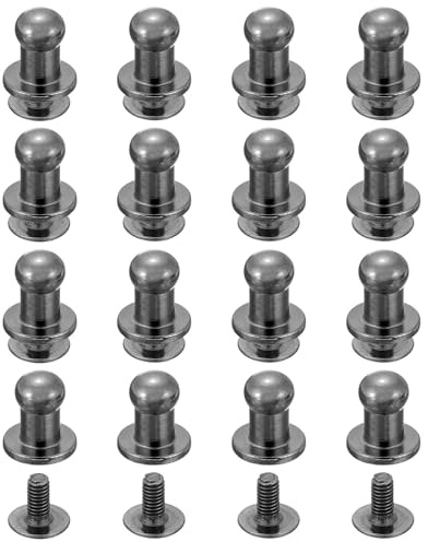 QUARKZMAN 16Pcs Tornillos De Espalda Con Cabeza Redonda Negro Metálico | De 5mm, Y Remaches De Cuero, Para Reparación De Bolsos Zapatos Y Cinturones De Bricolaje