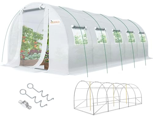 KING BIRD Premium 25x10x6.6FT Greenhouse for Outdoors, Large Walk-in Upgraded Galvanized Metal Frame, Mesh Door Screen Window Improved Zipper Tunnel Hoop for Garden Plant Winter, 2 Stiffeners, White