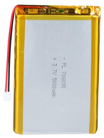 Batterie LiPo 3,7 V 5000 mAh 706090 avec câble JST – Batterie au lithium polymère rechargeable pour haut-parleurs Bluetooth, projets de bricolage et appareils électroniques