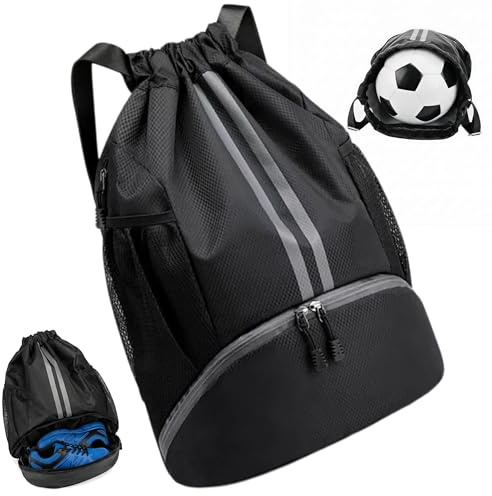 SINRAD Sporttasche mit Kordelzug, Wasserdichter RucksackBoden mit Fach | Turnbeutel,Verstellbar Tunnelzug Rucksack,Geeignet für Basketball und Fußball