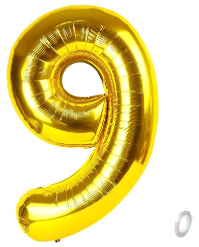 Balorise 40 Inch Giant Gold Foil Balloon Number 9, Inflatable Helium, Large Number 0-9, 10-100 (101 cm), Gold Foil Balloons for Birthday Party and Wedding