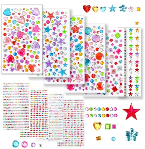 2150 stycken självhäftande strasstenar, glitterklistermärken, strass, akryl, färgglada, klistra fast strass för pyssel, glitterstenar, ansikte för pyssel, flerfärgade, olika former, storlekar