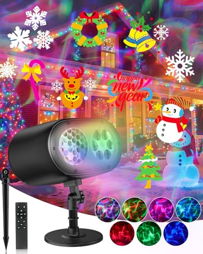 2025 Upgraded Brighter HD Christmas Projector Lights, IP67 Waterproof Outdoor Christmas Decoration Projector Light, Festive Atmosphere Projection Lights for House Yard Party Decorations with Remote
