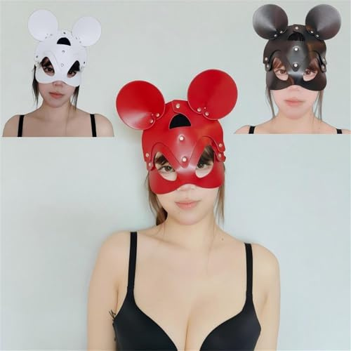 Mausmaske Sexy Leder Bdsm Tiermaske Damen Maskerade Bondage Maske Mask Halbgesichtsmaske Maskenball Augenmaske Adult Sex Produkte Sm Sexspielzeug(Rot)