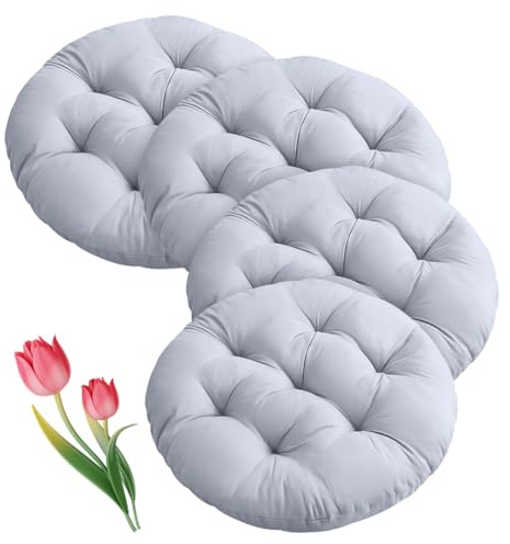Umllpet Sittdyna rund 40 cm, 4 stycken golvkuddar rund sittdyna, stoldyna, stolkuddar, dyna, dyna för vardagsrum, matstol, stol för inomhus, utomhus (ljusgrå)