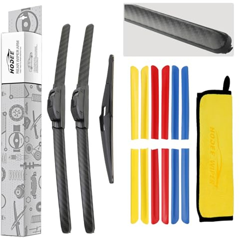 HODEE 3 wipers 22+14+12 Front Wiper Blades Replacement for Nissan Juke Hatchback 2010-2017 Windshield Blade & Back Rear Window Blade Hook Replace Cover Black/Blue/Yellow/Red