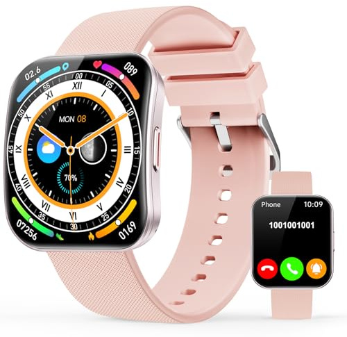 MFVLP Smartwatch Herren Damen, KI Q&A, 1.85 HD AMOLED Smart Watch, Rosa | KI-Zifferblatt, Curved Display, Bluetooth-Anrufe, 110+ Sportmodi, Blutdruck-/Schlaf-/Herzfrequenzmonitor, für Android iOS